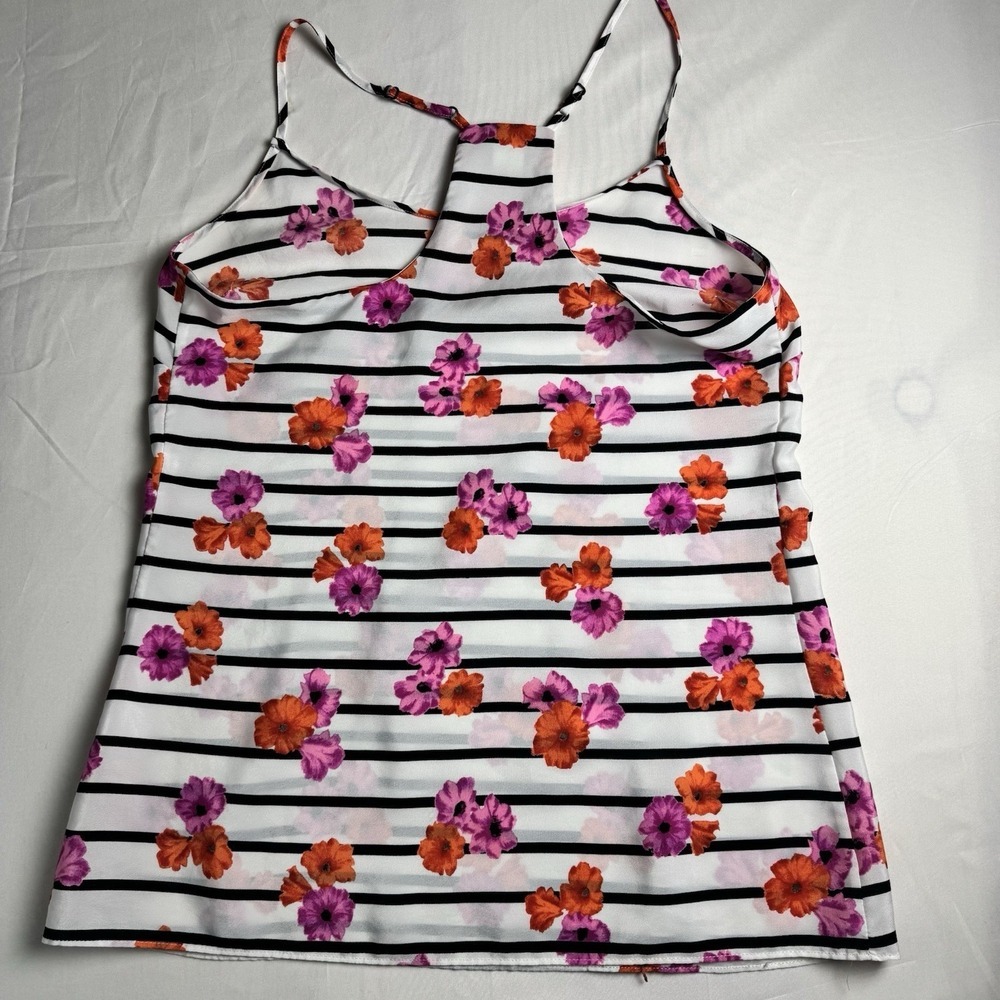 J.Crew Floral Striped Racerback Camisole Top White Black Orange Purple Womens 2 - Picture 2 of 5